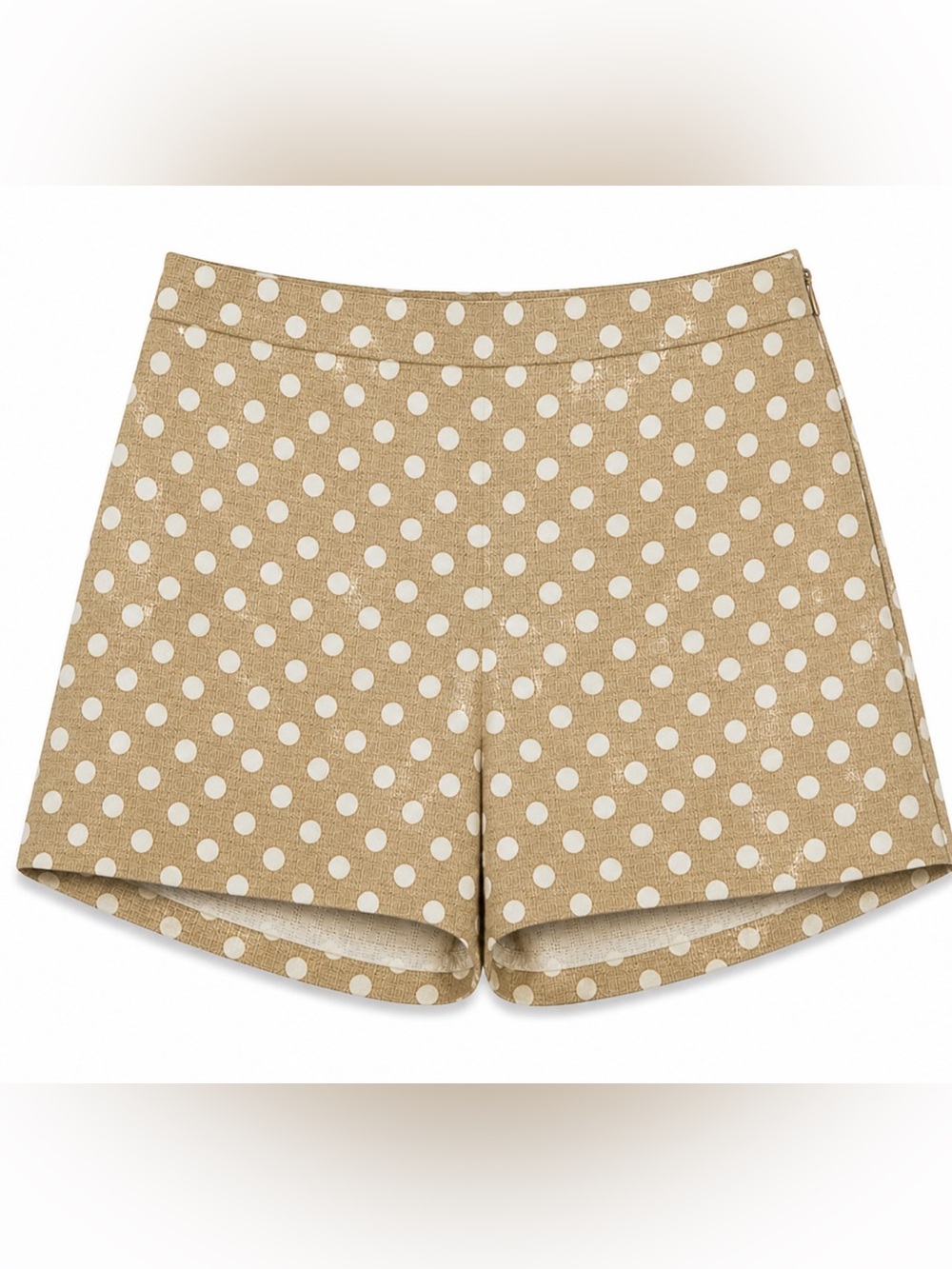 Ann Taylor Petite Polka Dot Shorts High Rise Flat Front Tan White 6P NWT